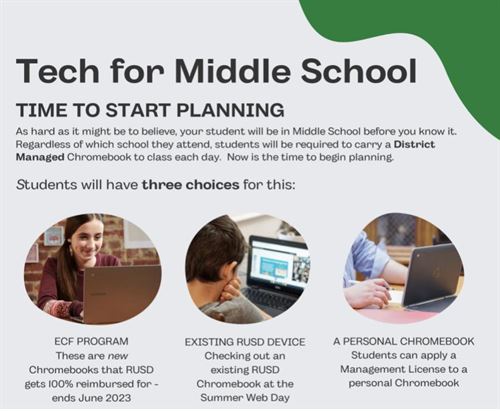 image of "tech for middle school" flier